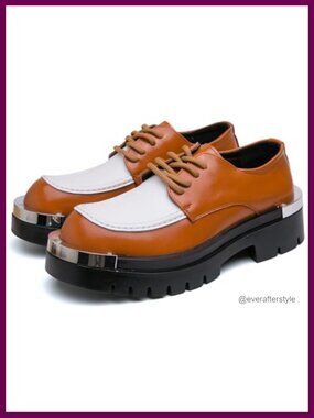 Men's Patent Leather Platform Oxfords Lug Sole Lace Up Dress Shoes